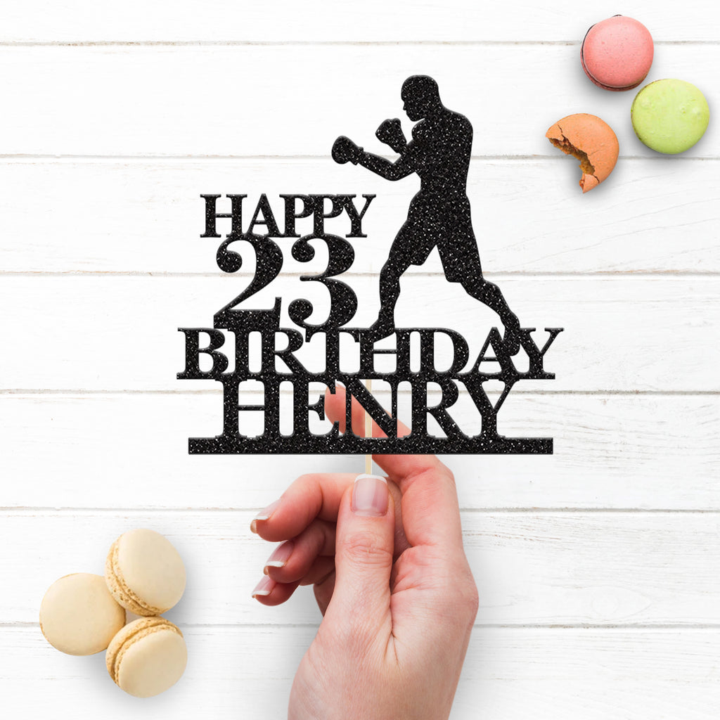 Personalised Boxing Fighter Birthday Cake Topper – Name & Age - view 3