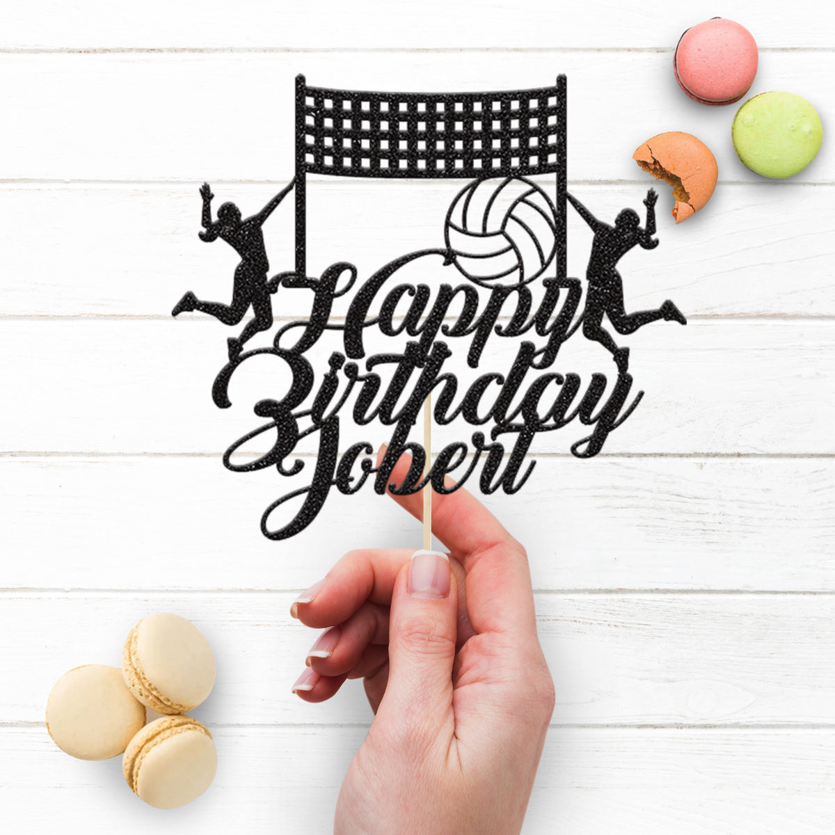 Personalised Volleyball Players & Net Birthday Cake Topper – Name - view 3