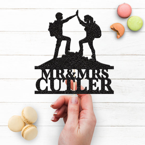 Personalised Hiking Couple Wedding Cake Topper – Surname - view 3