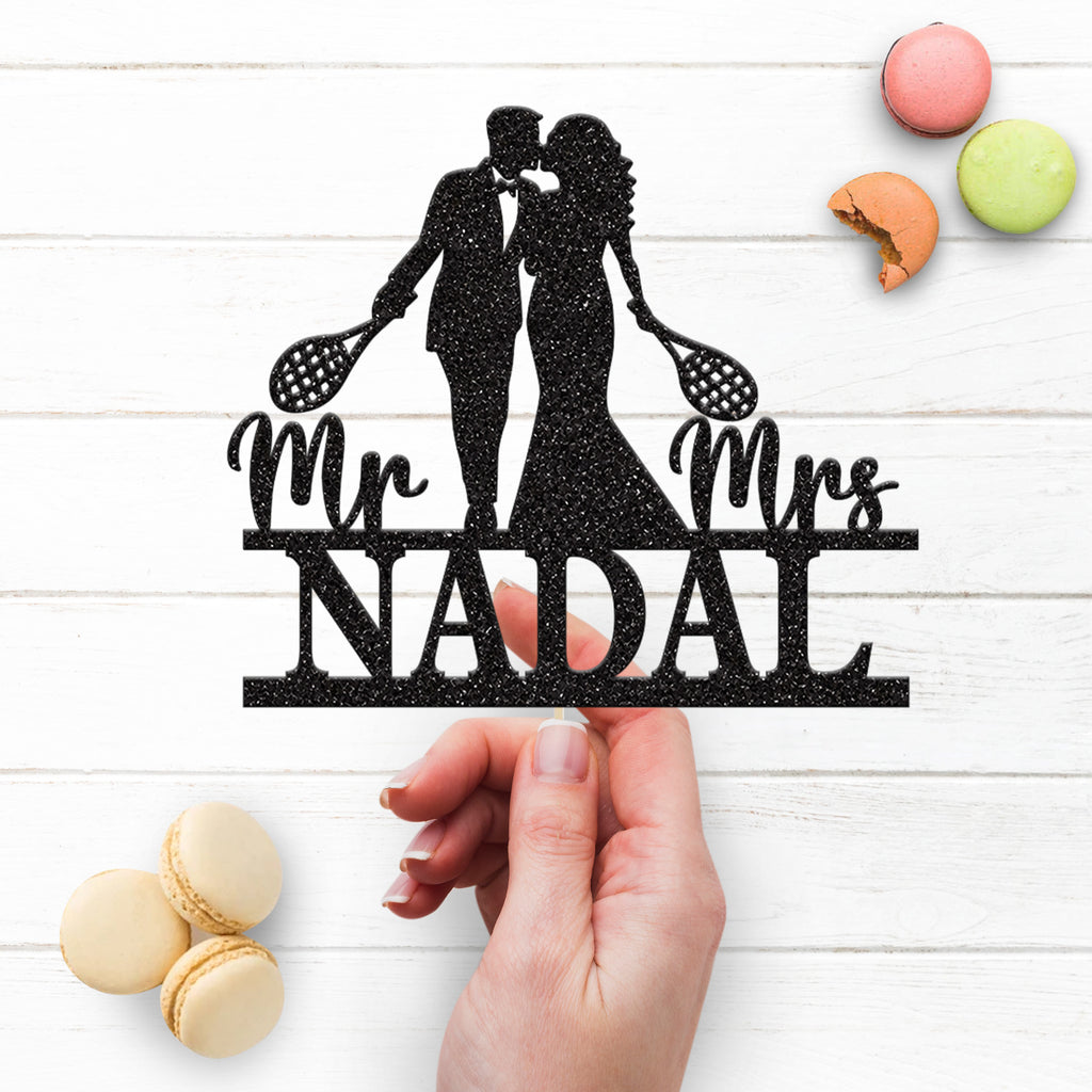 Personalised Tennis Couple Wedding Cake Topper – Surname - view 3