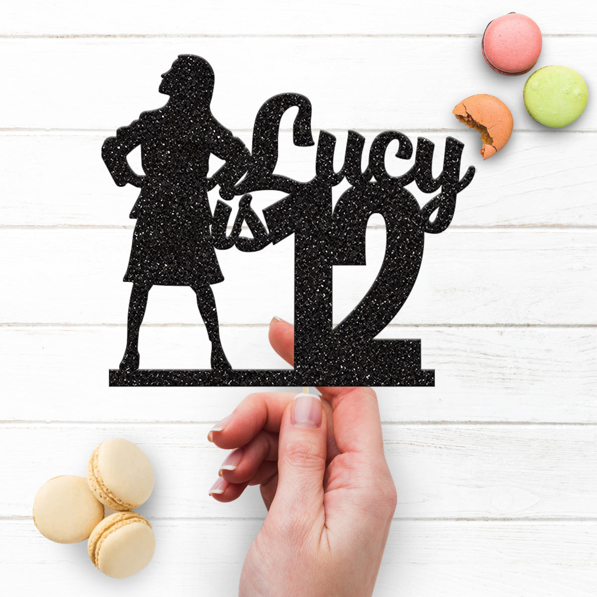 Personalised Standing Girl Silhouette Cake Topper – Name & Age - view 3