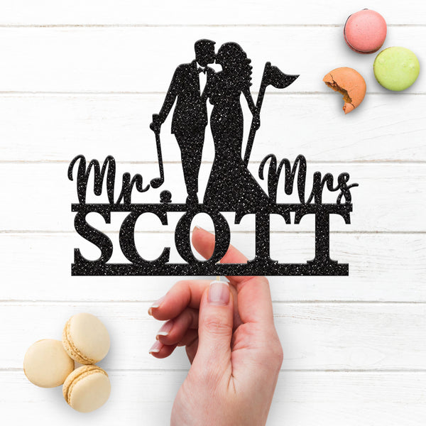 Personalised Golf Couple Wedding Cake Topper – Surname - view 3