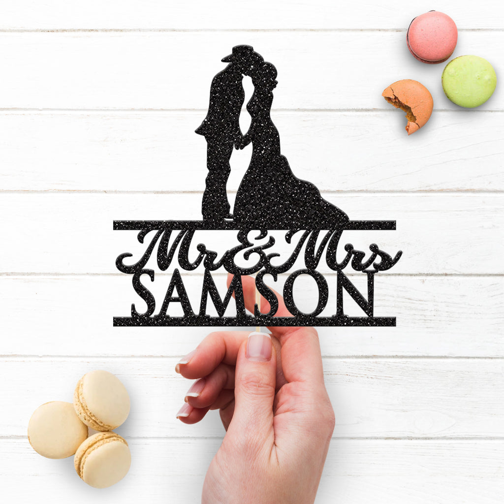 Personalised Cowboy Couple Wedding Cake Topper – Surname - view 3