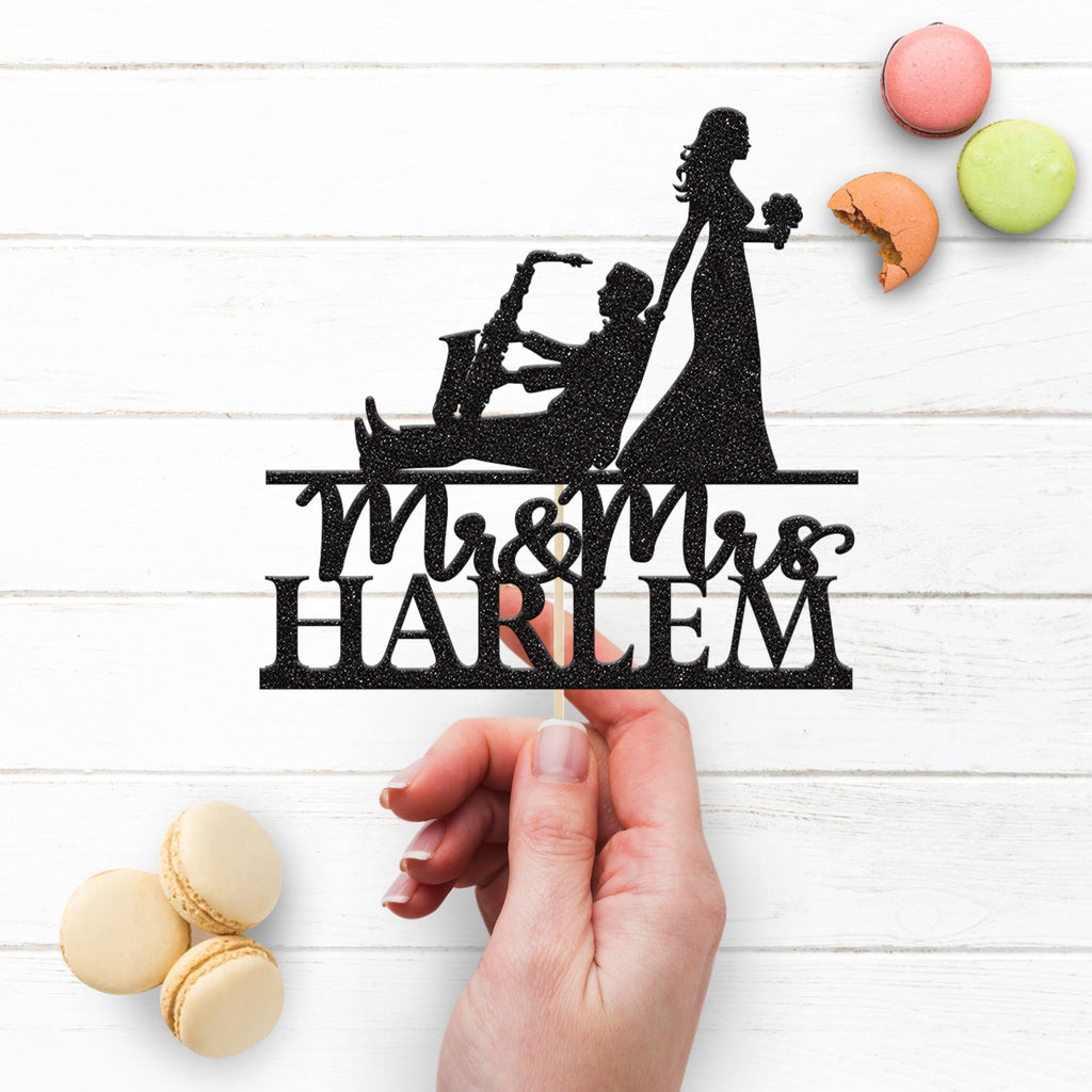 Personalised Saxophonist Couple Wedding Cake Topper – Surname - view 3