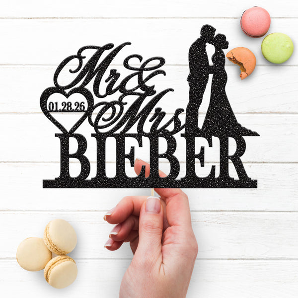 Personalised Wedding Couple Heart Cake Topper – Surname & Date - view 3
