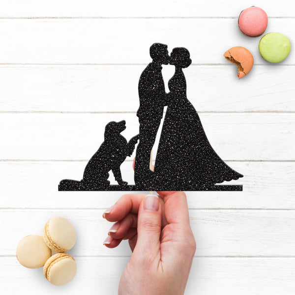 Wedding Couple with Dog Silhouette Cake Topper - view 3