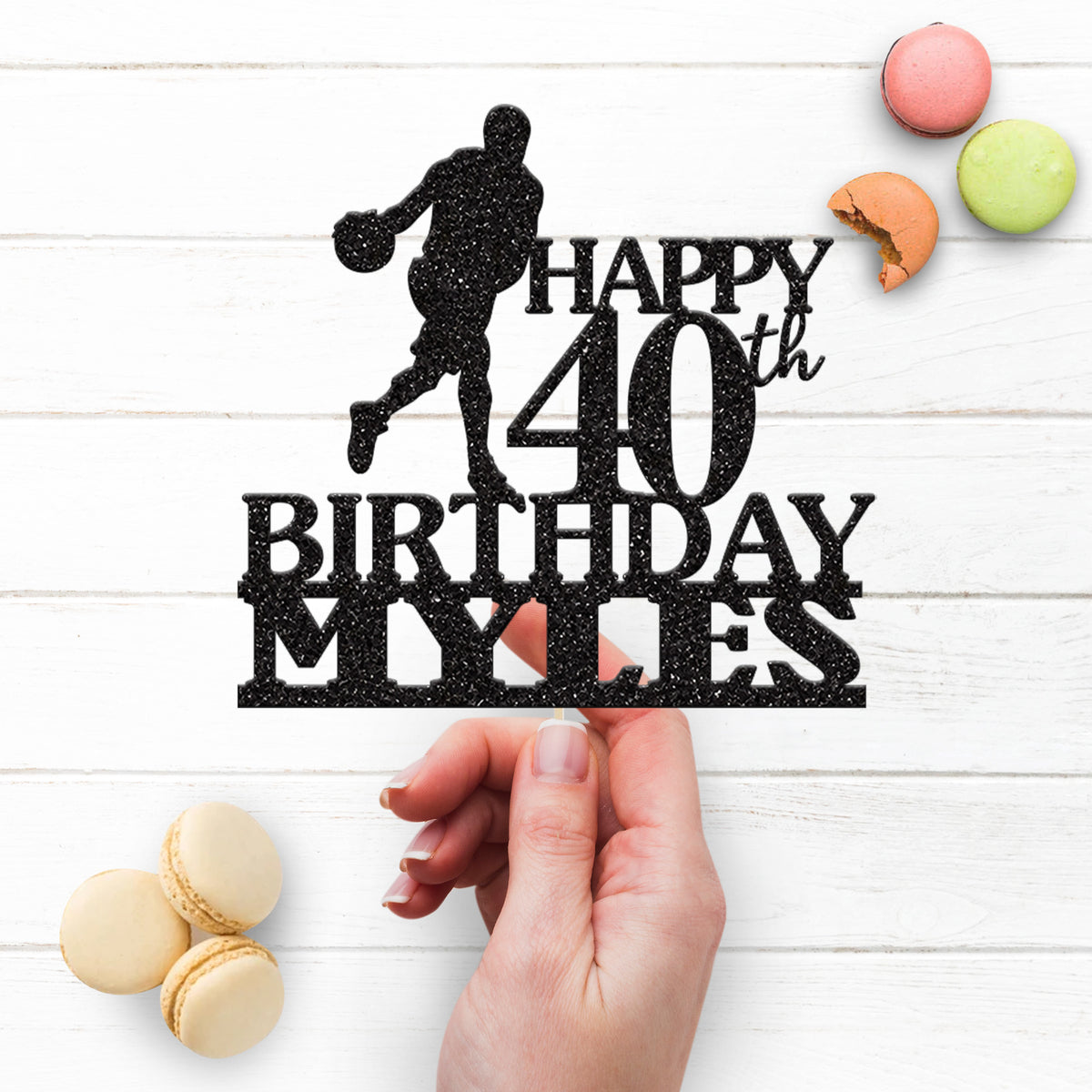Personalised Dribbling Basketball Player Cake Topper – Name & Age - view 3
