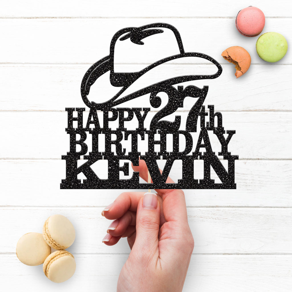 Personalised Cowboy Hat Cake Topper – Name & Age - view 3