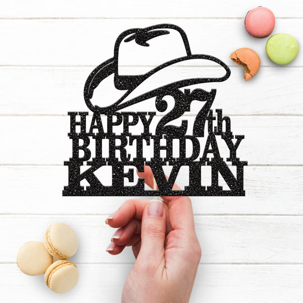 Personalised Cowboy Hat Cake Topper – Name & Age - view 3