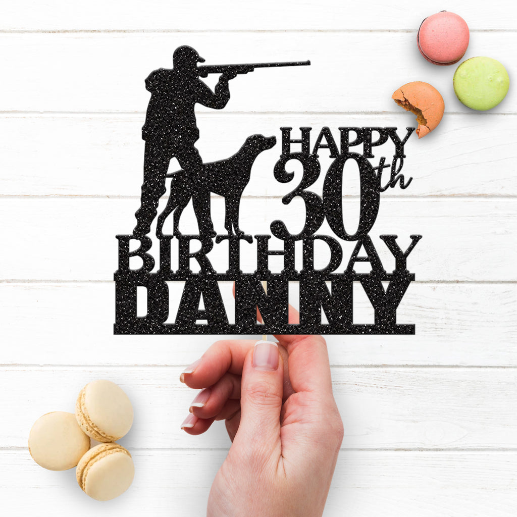 Personalised Hunter and Dog Cake Topper – Name & Age - view 3