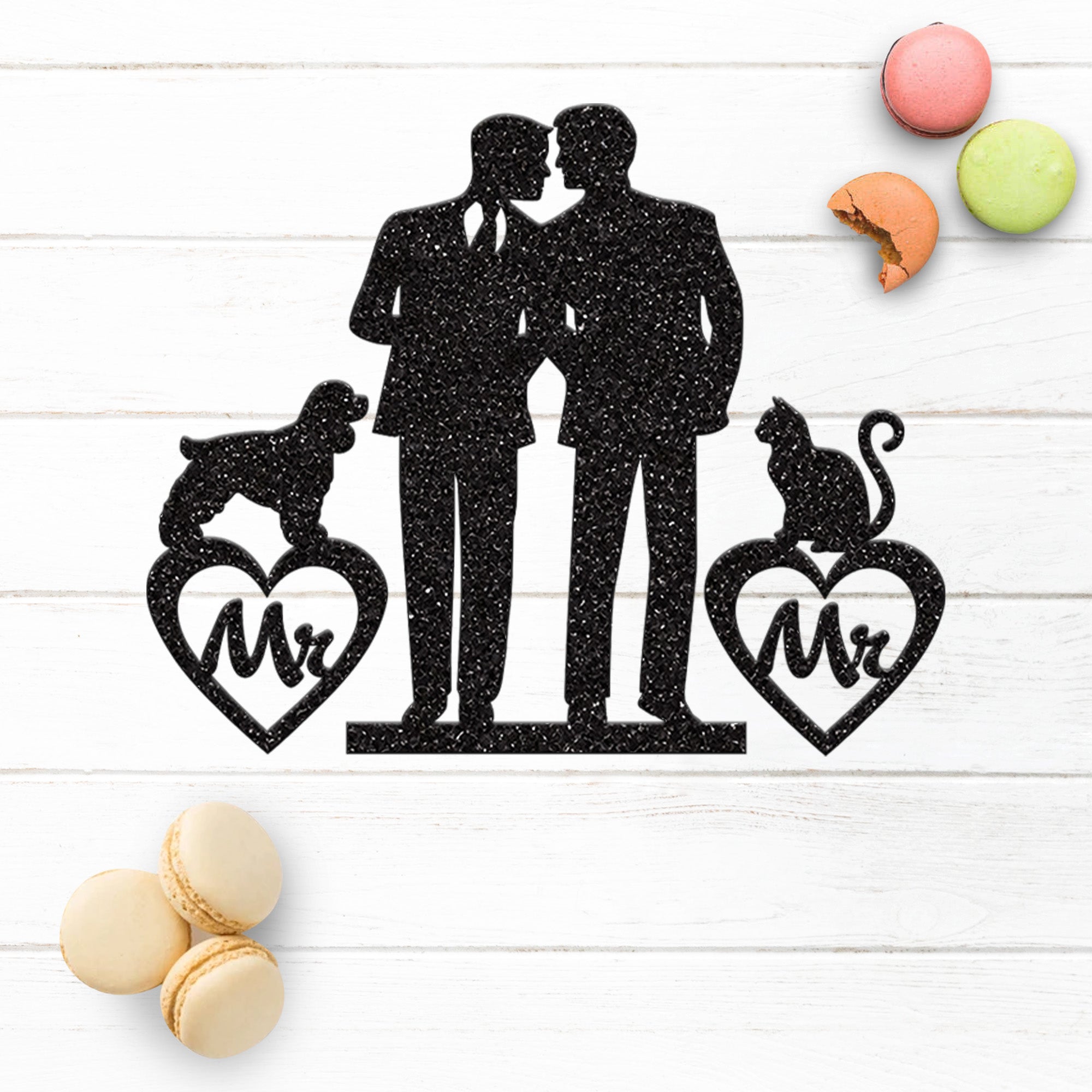 Two Grooms with Cat and Dog Wedding Cake Topper Secondary image