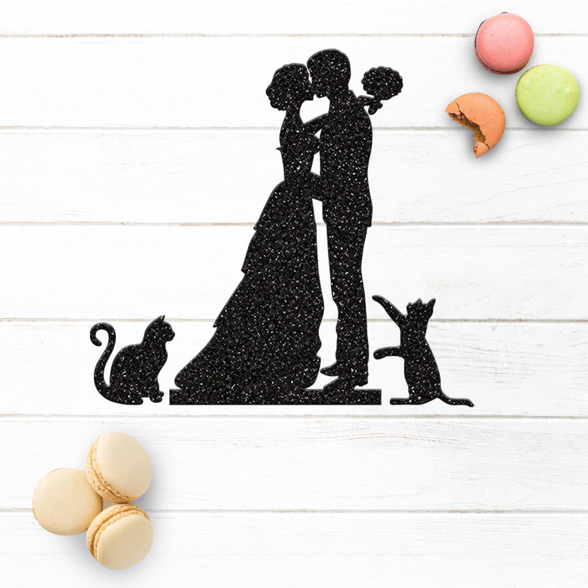 Kissing Wedding Couple with Two Cats Cake Topper - view 3