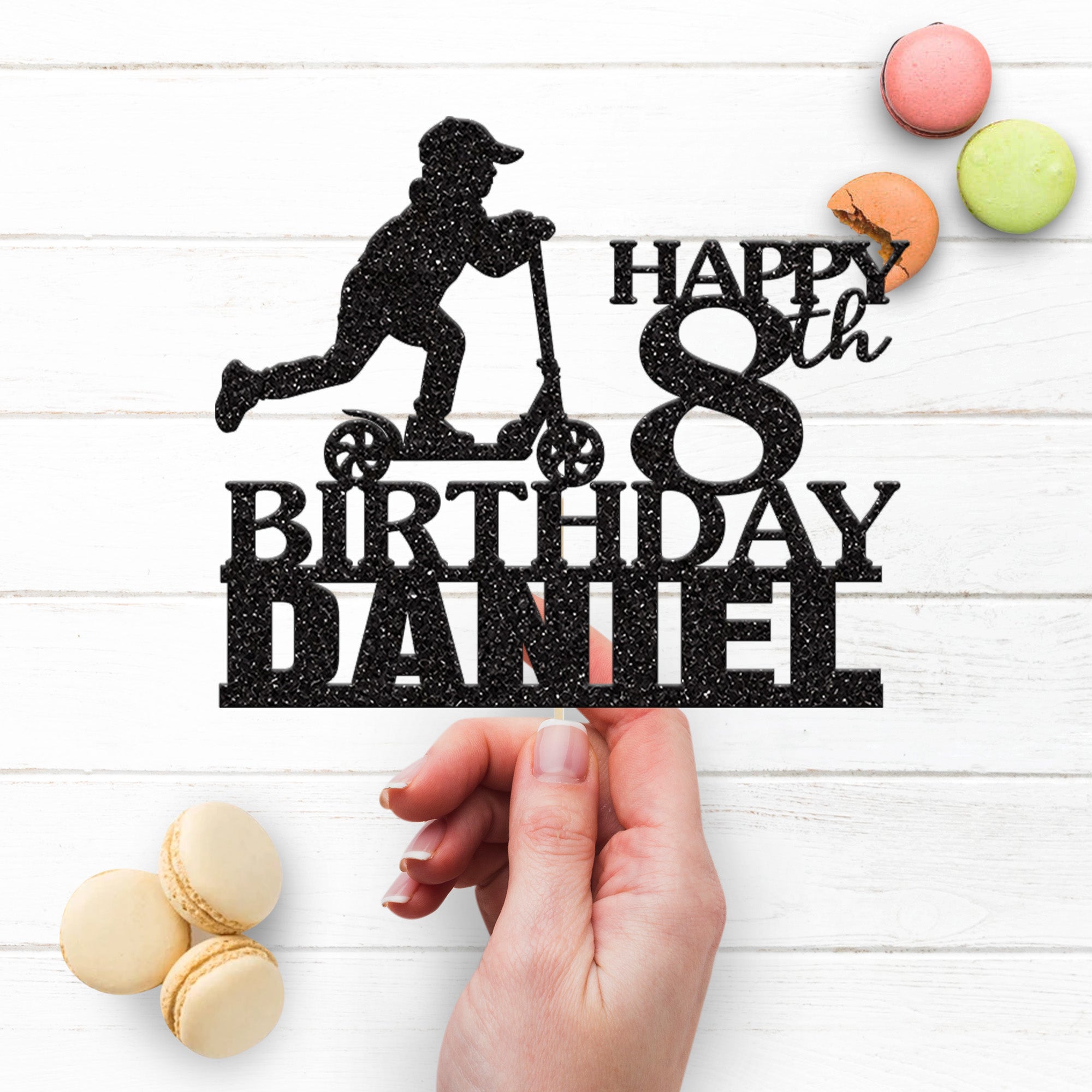 Personalised Kick Scooter Rider Cake Topper – Name & Age Secondary image