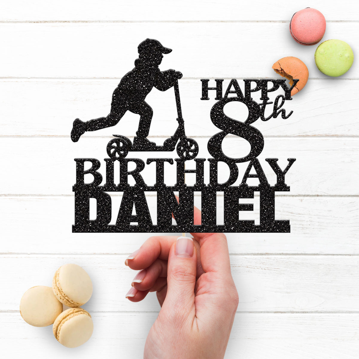 Personalised Kick Scooter Rider Cake Topper – Name & Age - view 3