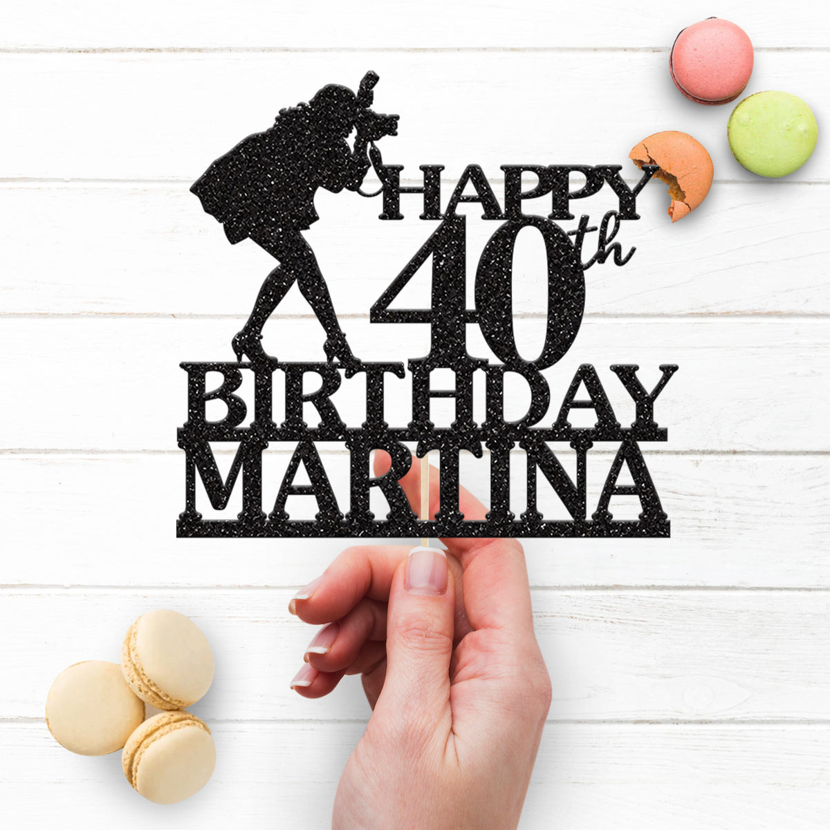 Personalised Female Photographer Cake Topper – Name & Age - view 3