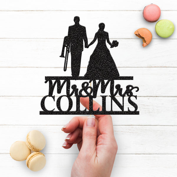 Personalised Trombone Wedding Couple Cake Topper – Surname - view 3
