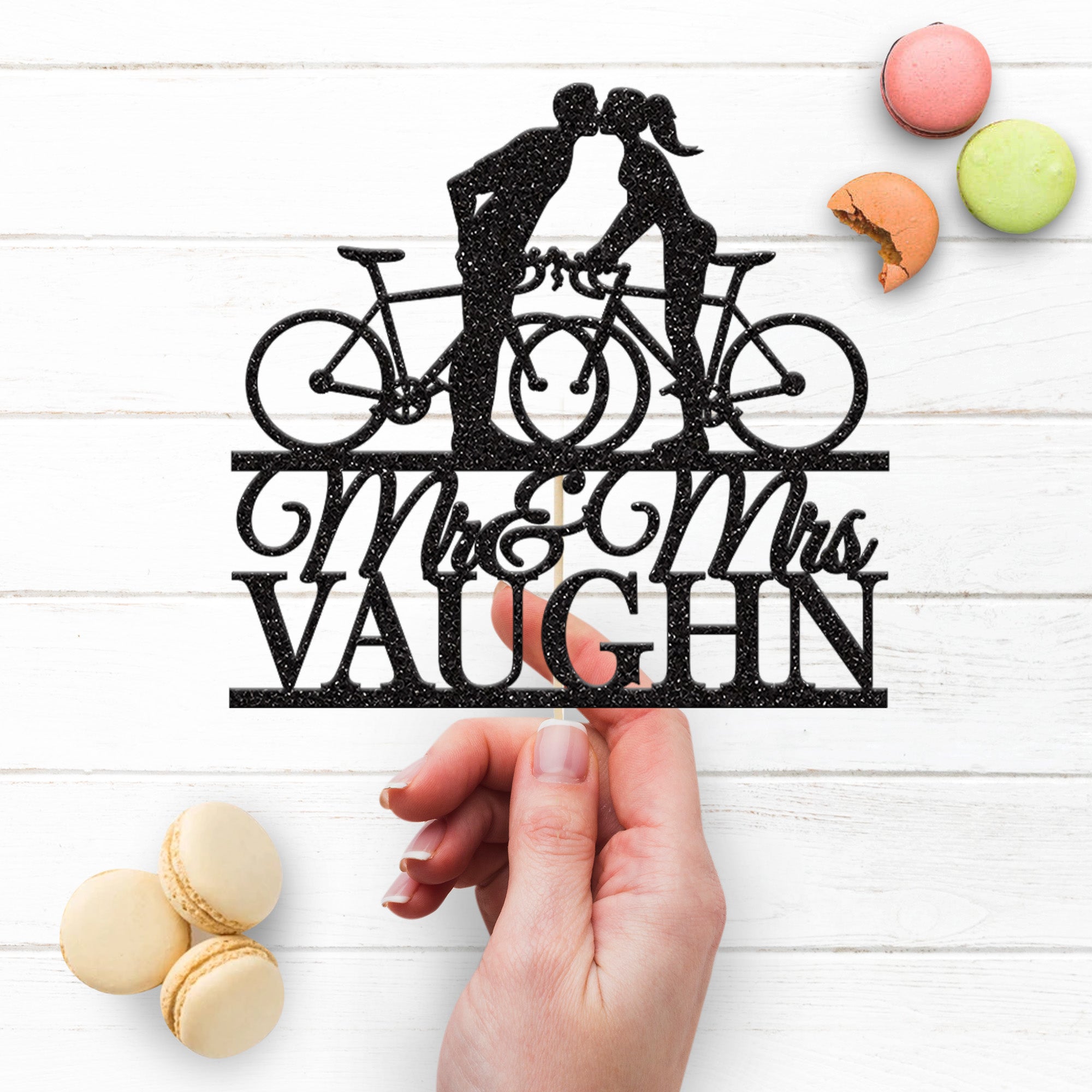 Personalised Kissing Cyclists Wedding Cake Topper – Surname Secondary image
