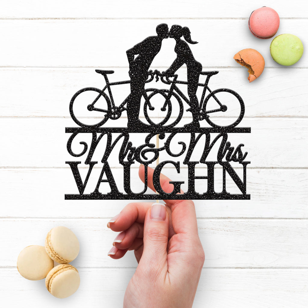 Personalised Kissing Cyclists Wedding Cake Topper – Surname - view 3