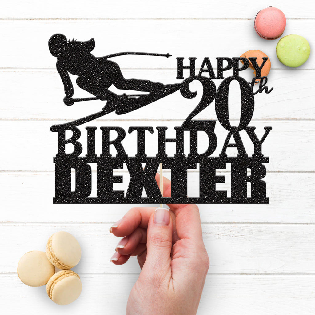 Personalised Downhill Skier Cake Topper – Name & Age - view 3