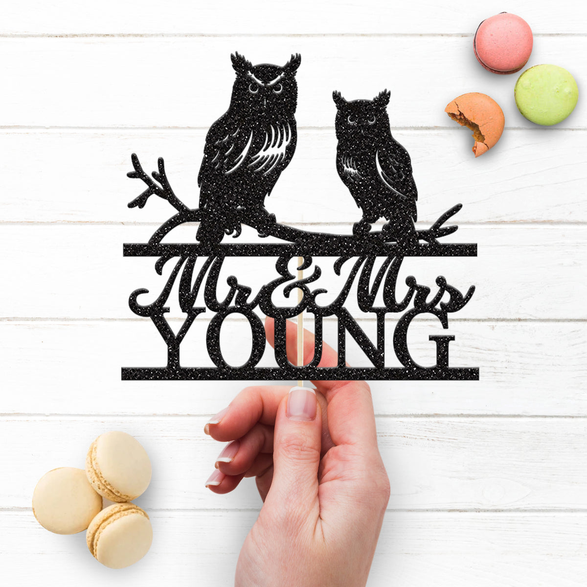Personalised Owl Pair Wedding Cake Topper – Surname - view 3