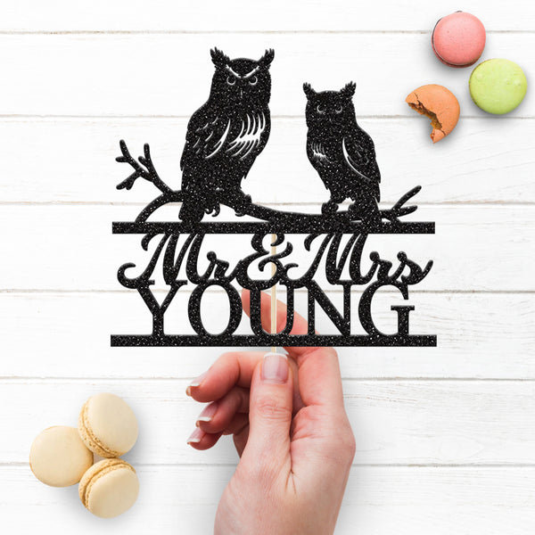 Personalised Owl Pair Wedding Cake Topper – Surname - view 3