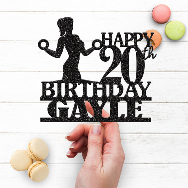 Personalised Female Fitness Cake Topper – Name & Age - view 3