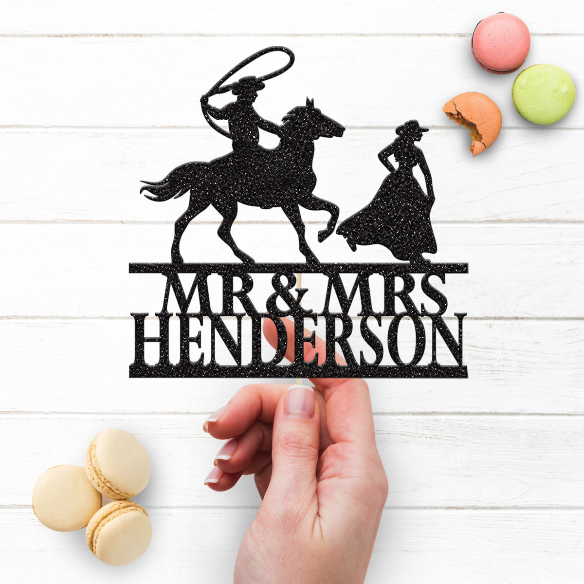 Personalised Lasso Cowboy Wedding Cake Topper – Surname - view 3