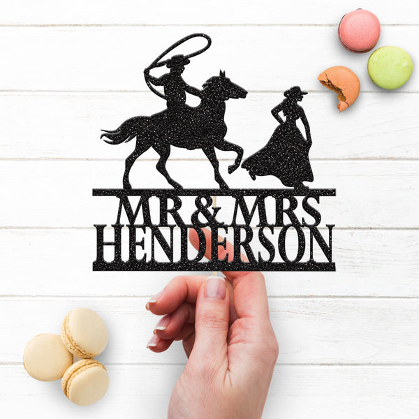 Personalised Lasso Cowboy Wedding Cake Topper – Surname - view 3