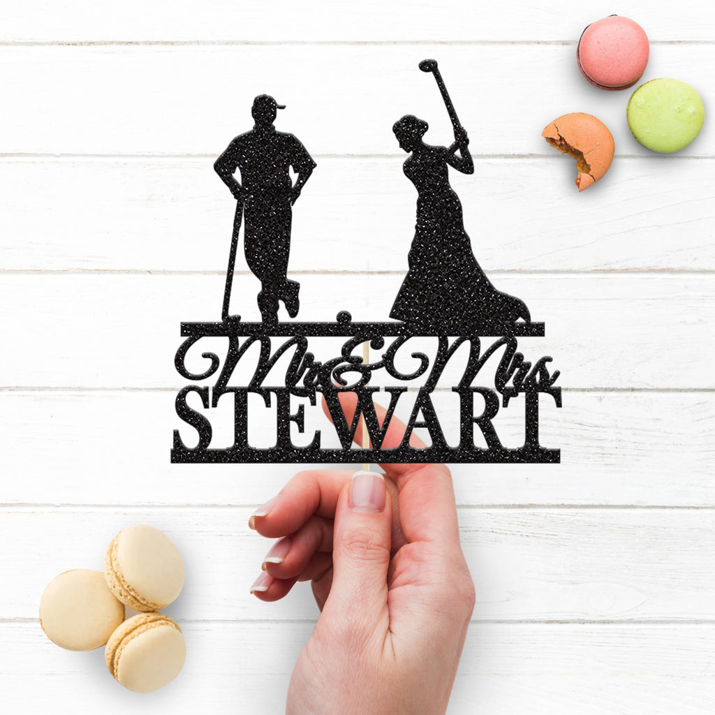Personalised Golf Swing Couple Wedding Cake Topper – Surname - view 3