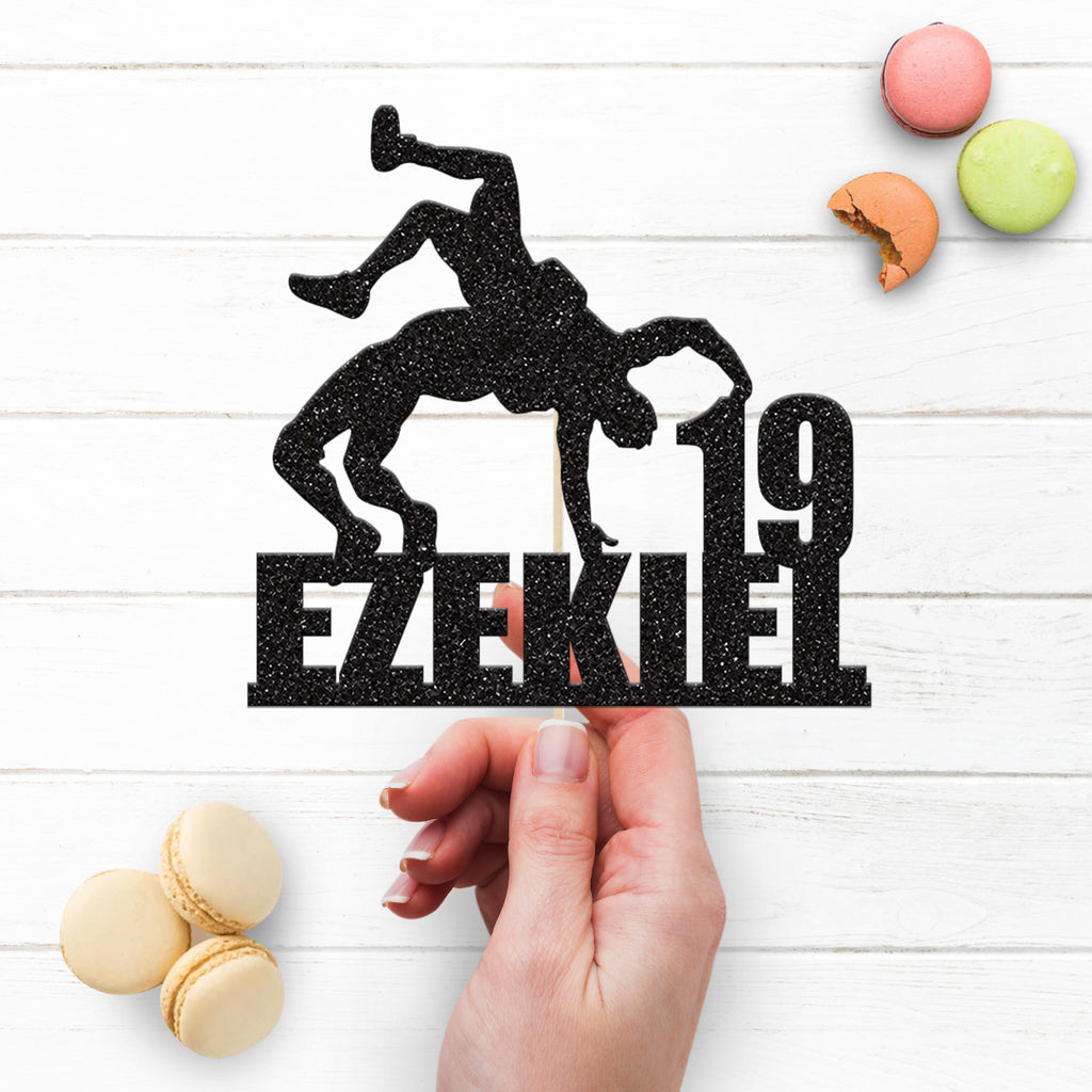 Personalised Wrestling Throw Cake Topper – Name & Age - view 3
