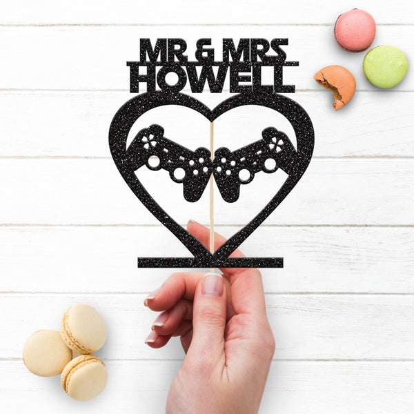 Personalised Gaming Heart Wedding Cake Topper – Surname - view 3