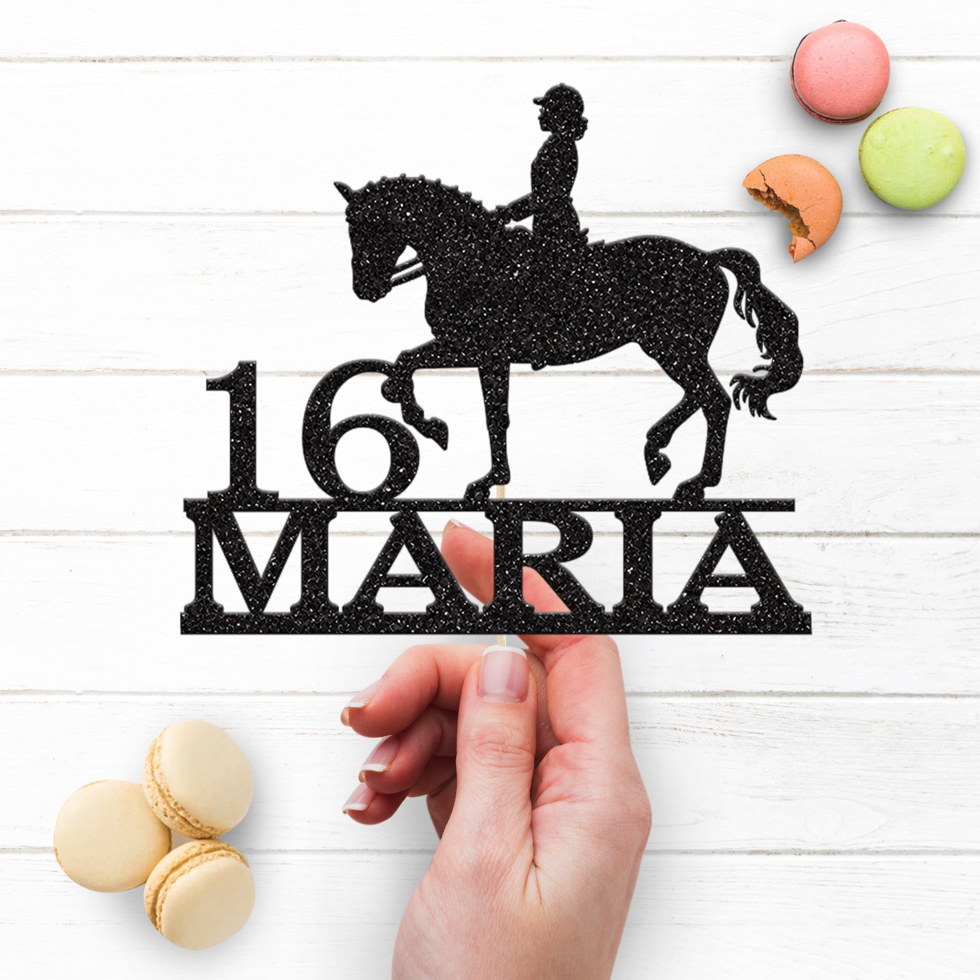 Personalised Trotting Horse Rider Cake Topper – Name & Age Secondary image