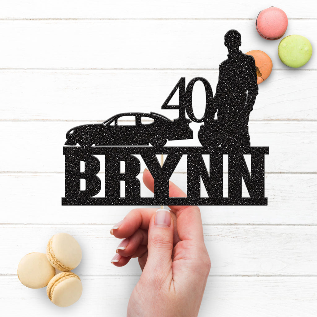 Personalised Racing Car & Driver Cake Topper – Name & Age - view 3