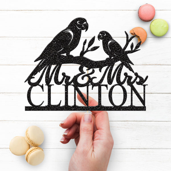 Personalised Parrot Pair Wedding Cake Topper – Surname - view 3