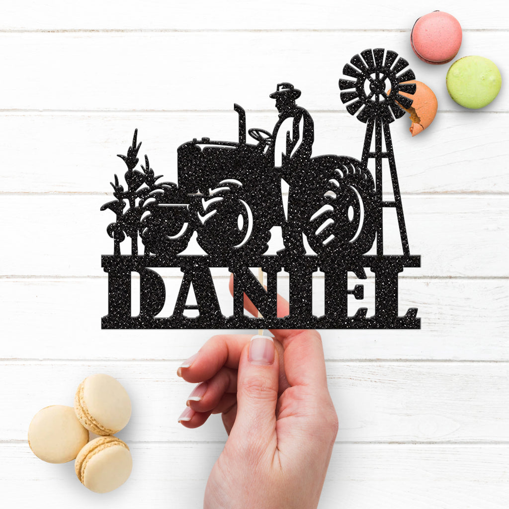 Personalised Farmer Tractor & Windmill Cake Topper – Name - view 3