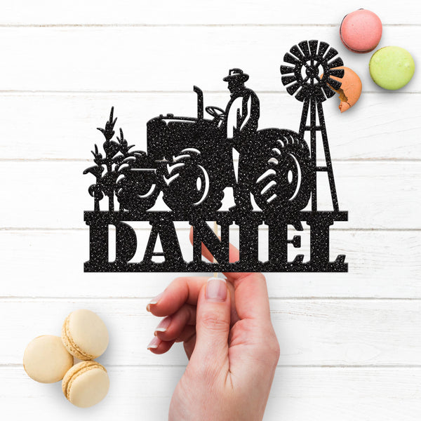 Personalised Farmer Tractor & Windmill Cake Topper – Name - view 3