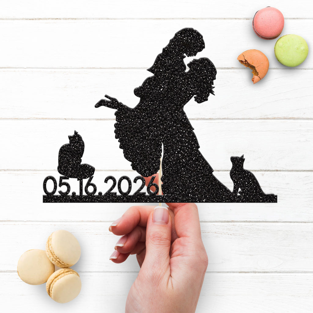 Personalised Two Brides & Cats Wedding Cake Topper – Date - view 3