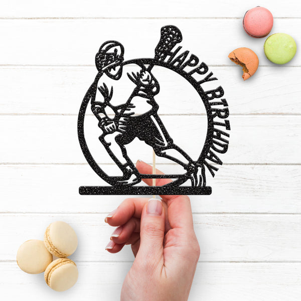 Happy Birthday Lacrosse Player Circle Cake Topper - view 3