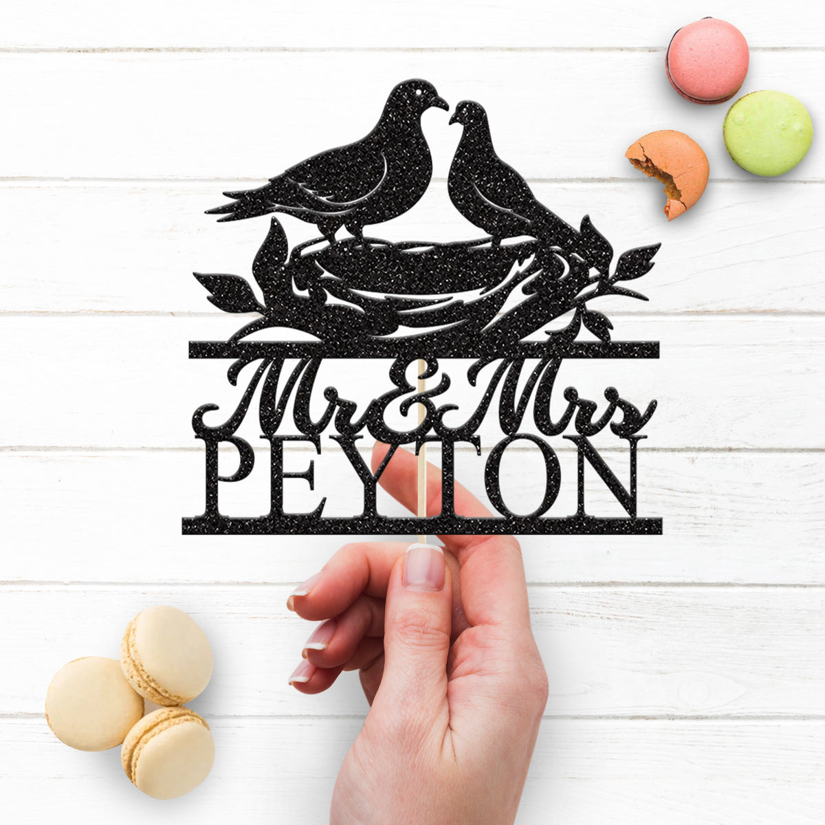 Personalised Nesting Pigeons Wedding Cake Topper – Surname - view 3