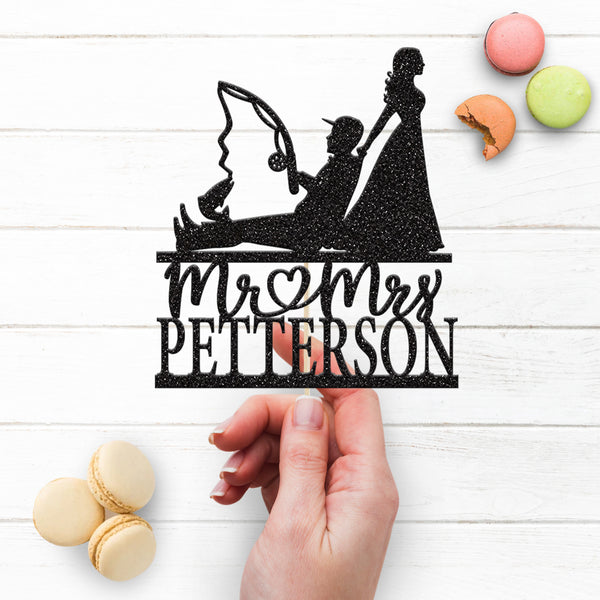 Personalised Bride Pulling Fisherman Wedding Cake Topper – Surname - view 3