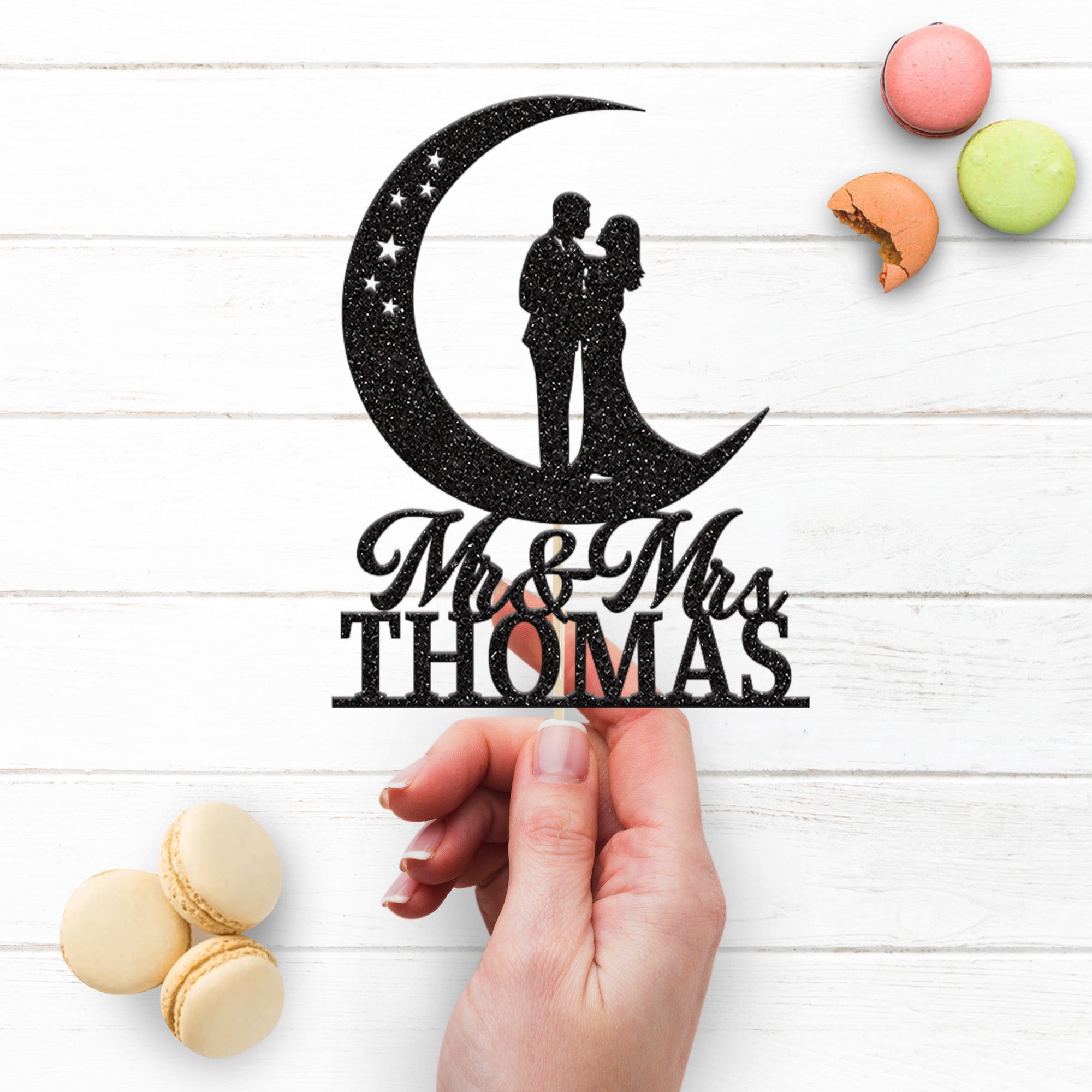 Personalised Moon & Stars Wedding Couple Cake Topper – Surname Secondary image