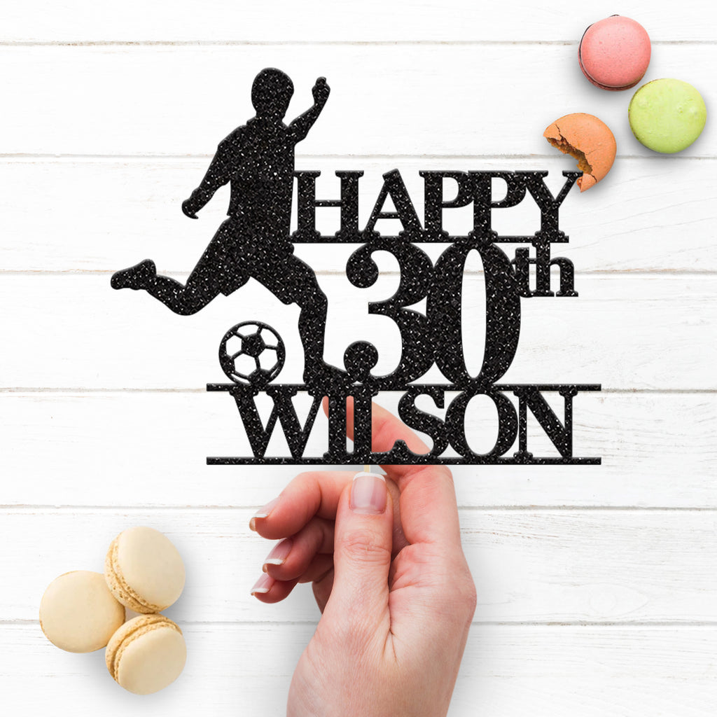 Personalised Kicking Footballer Cake Topper – Name & Age - view 3