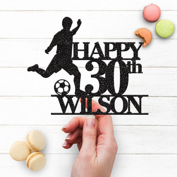 Personalised Kicking Footballer Cake Topper – Name & Age - view 3