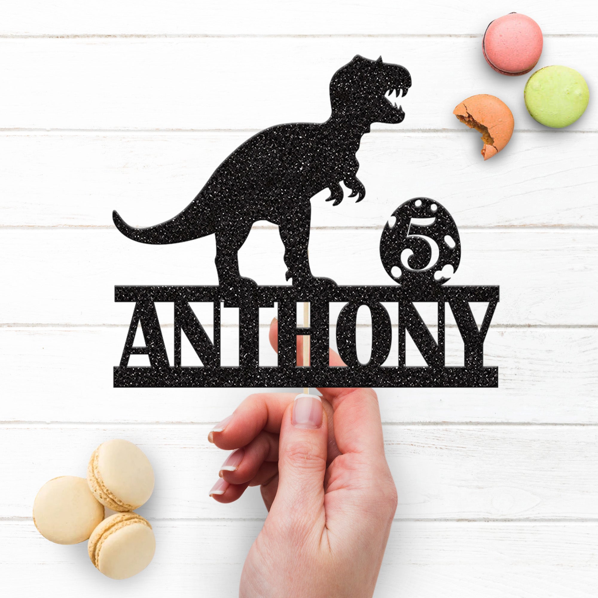 Personalised T Rex & Spotted Egg Cake Topper – Name & Age Secondary image
