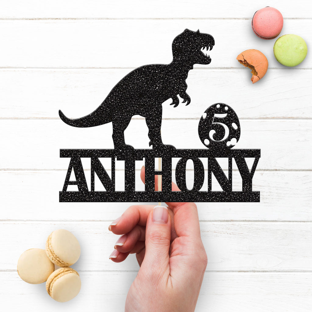 Personalised T Rex & Spotted Egg Cake Topper – Name & Age - view 3