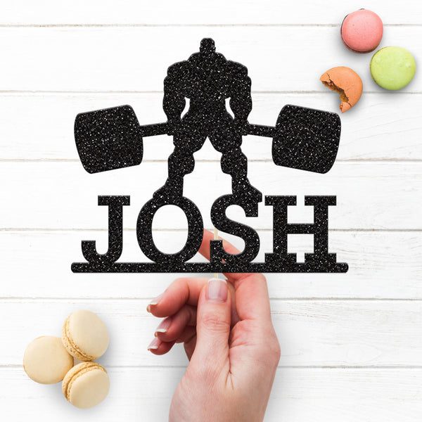 Personalised Bodybuilder & Barbell Cake Topper – Name - view 3