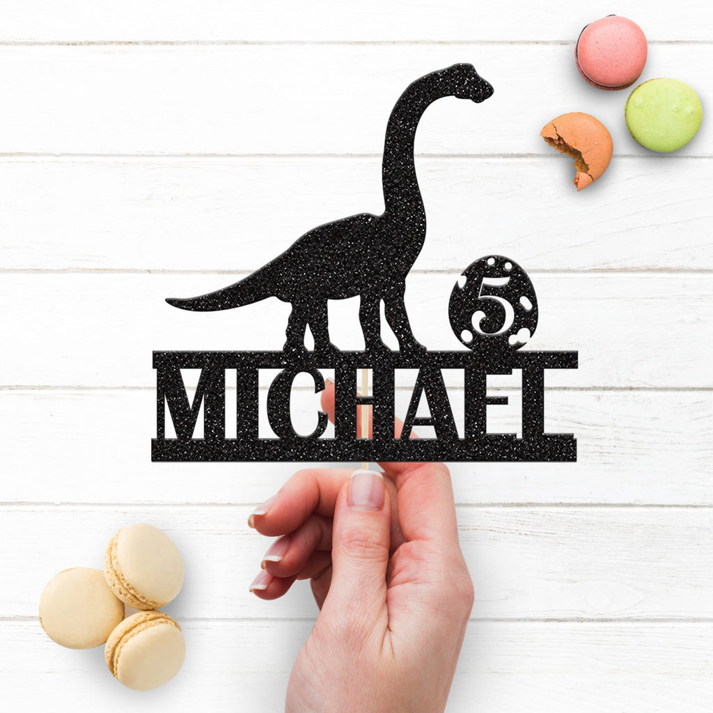 Personalised Long Neck Dinosaur & Egg Cake Topper – Name & Age - view 3