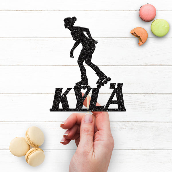 Personalised Female Inline Skater Cake Topper – Name - view 3