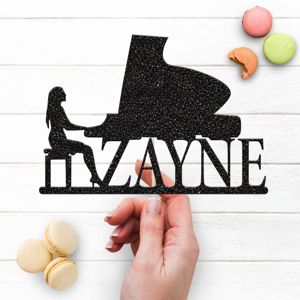 Personalised Female Pianist & Grand Piano Cake Topper – Name - view 3