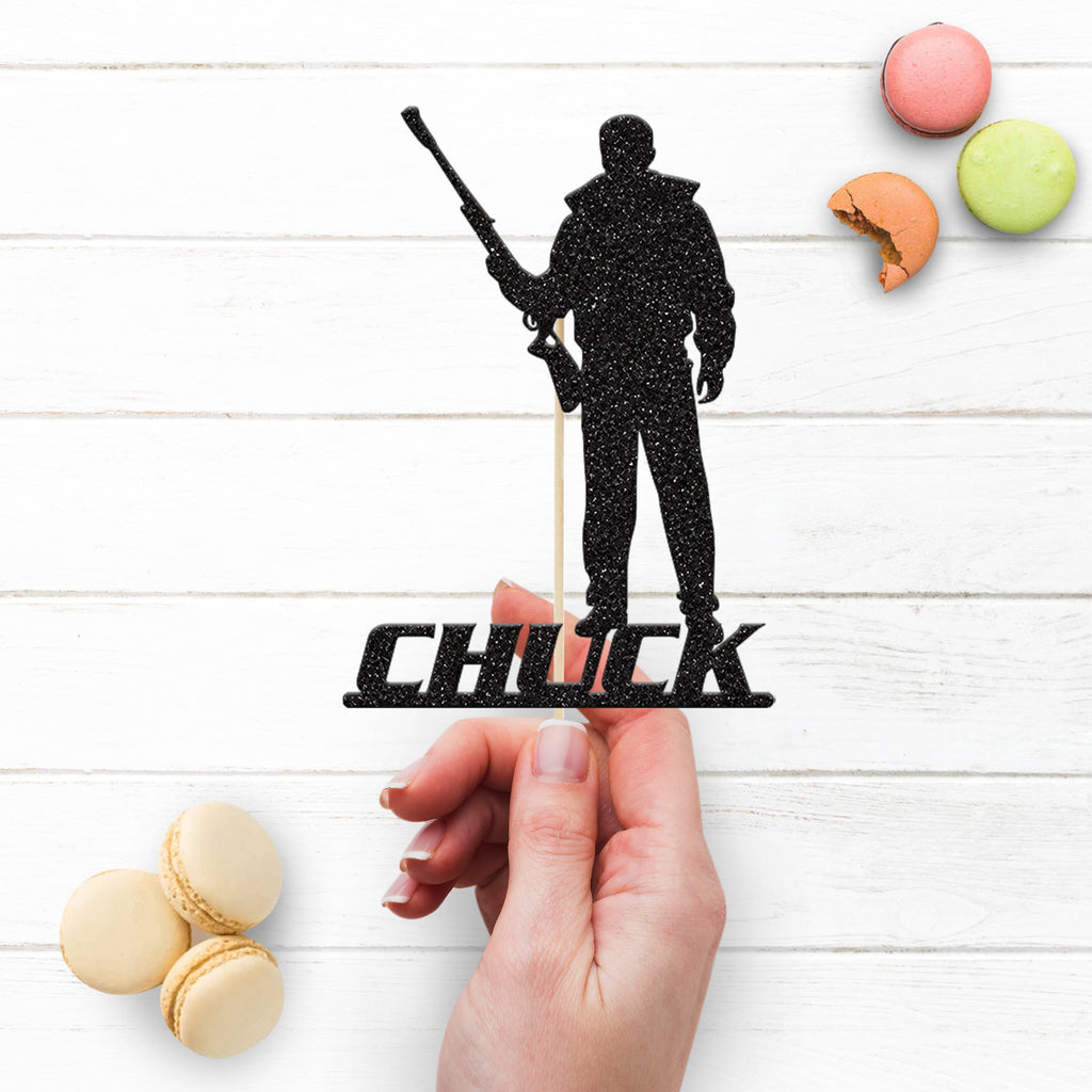 Personalised Hunter Silhouette Cake Topper – Name - view 3